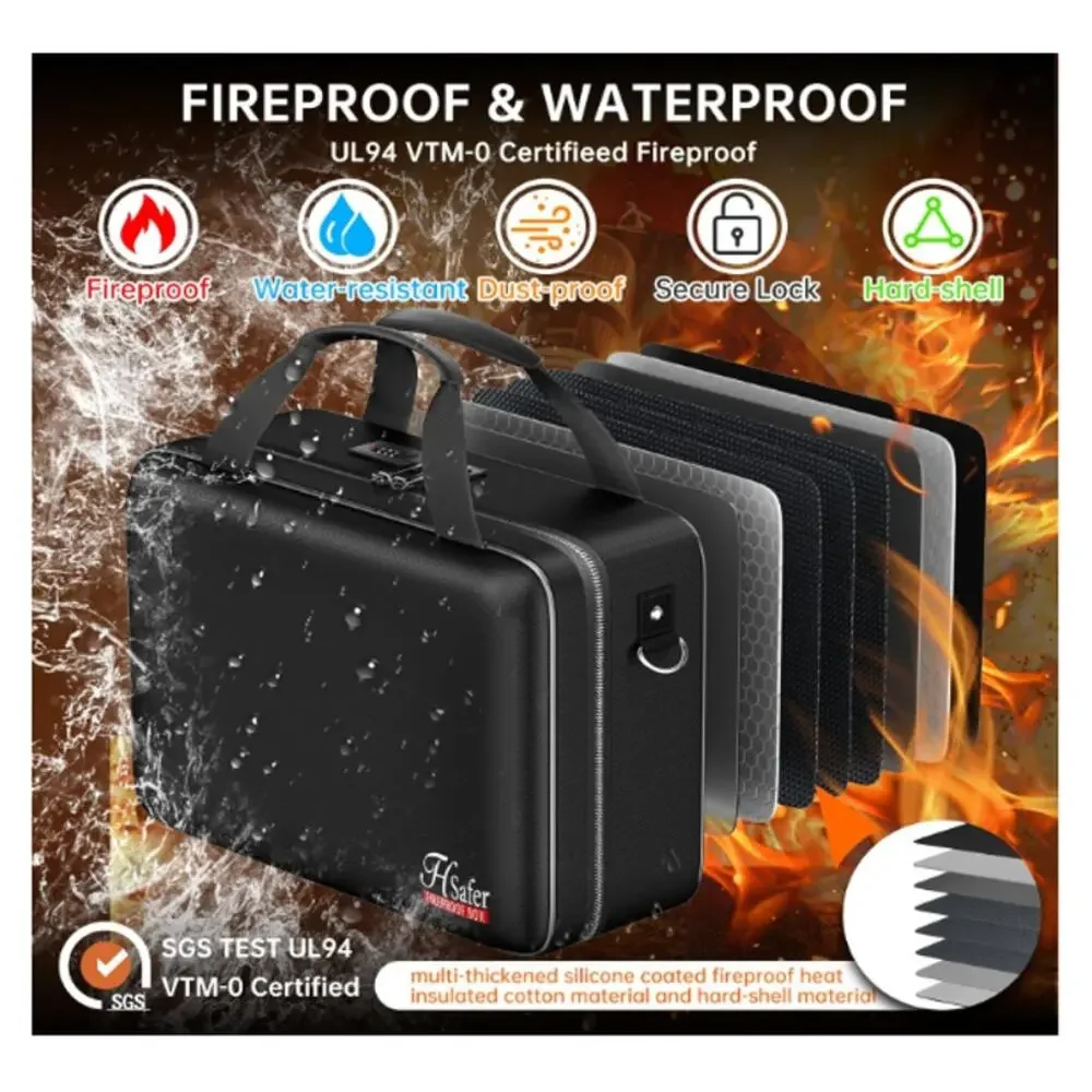 JHSafer Fireproof Hard-Shell Document Box 24 Pocket File Organizer with Lock